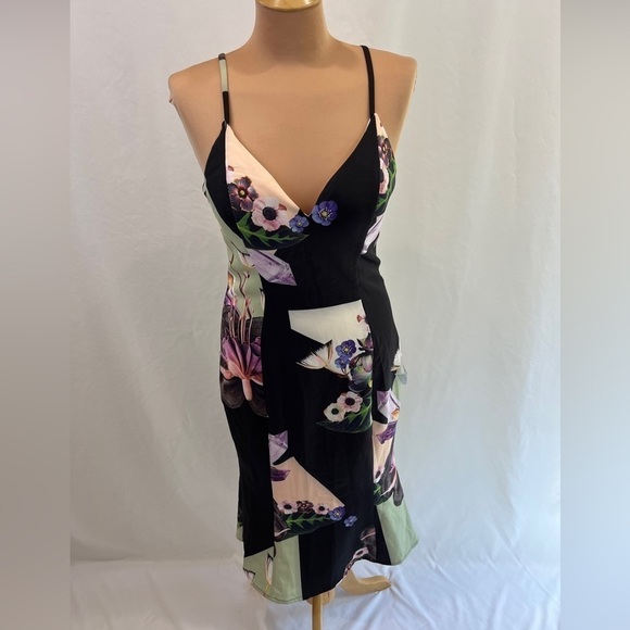 Bariano Australia Black Floral Tulip Hem Sheath MIDI Dress - Picture 3 of 10